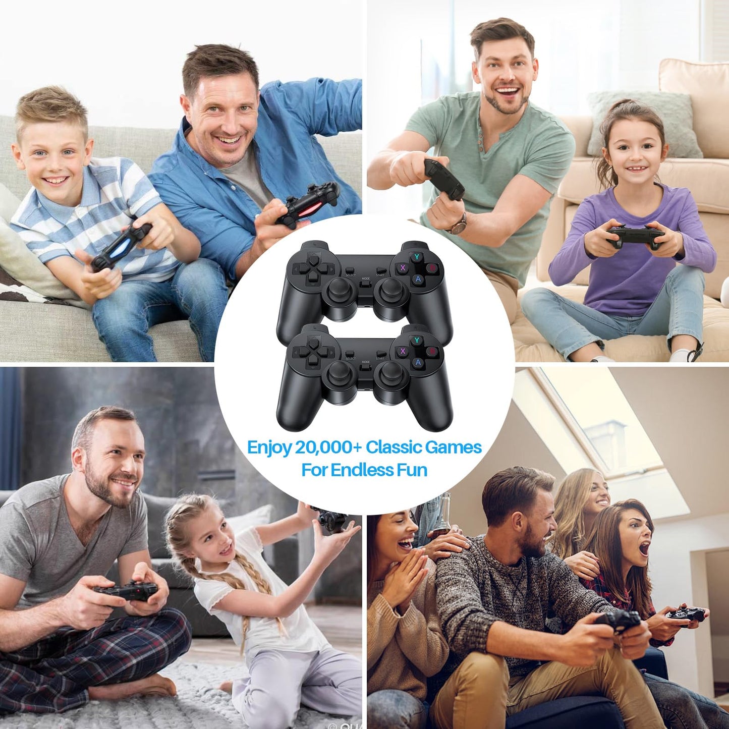 2025 Newest Retro Game Console, 20000+Games Wireless Home Video Game Console with 2 Wireless Handles, 64G HDMI TV Plug and Play PSP Arcade Stick, Support Dual TV Output, Gift for Kids & Adults