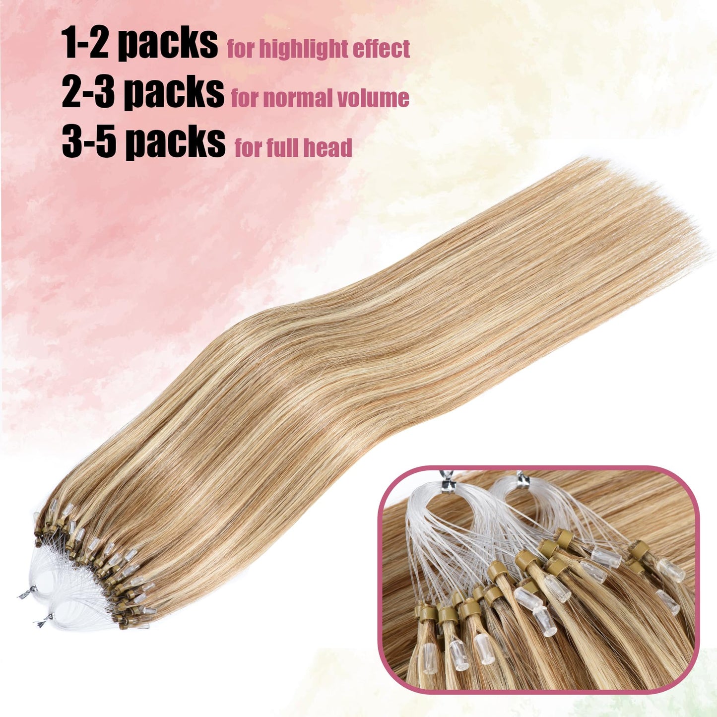 Kpvxxve Micro Loop Human Hair Extensions 22 Inch #8/613 Micro Link Hair Extensions Real Human Hair Ash Brown with Bleach Blonde