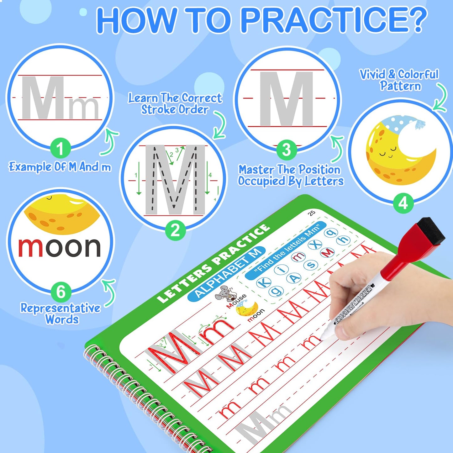 IVENRXIU Preschool Learning Activities, Toddler Tracing Books Ages 2-4, Kindergarten Workbooks for Handwriting Practice, Homeschool Supplies and Toddler Travel Essential Educational Toys