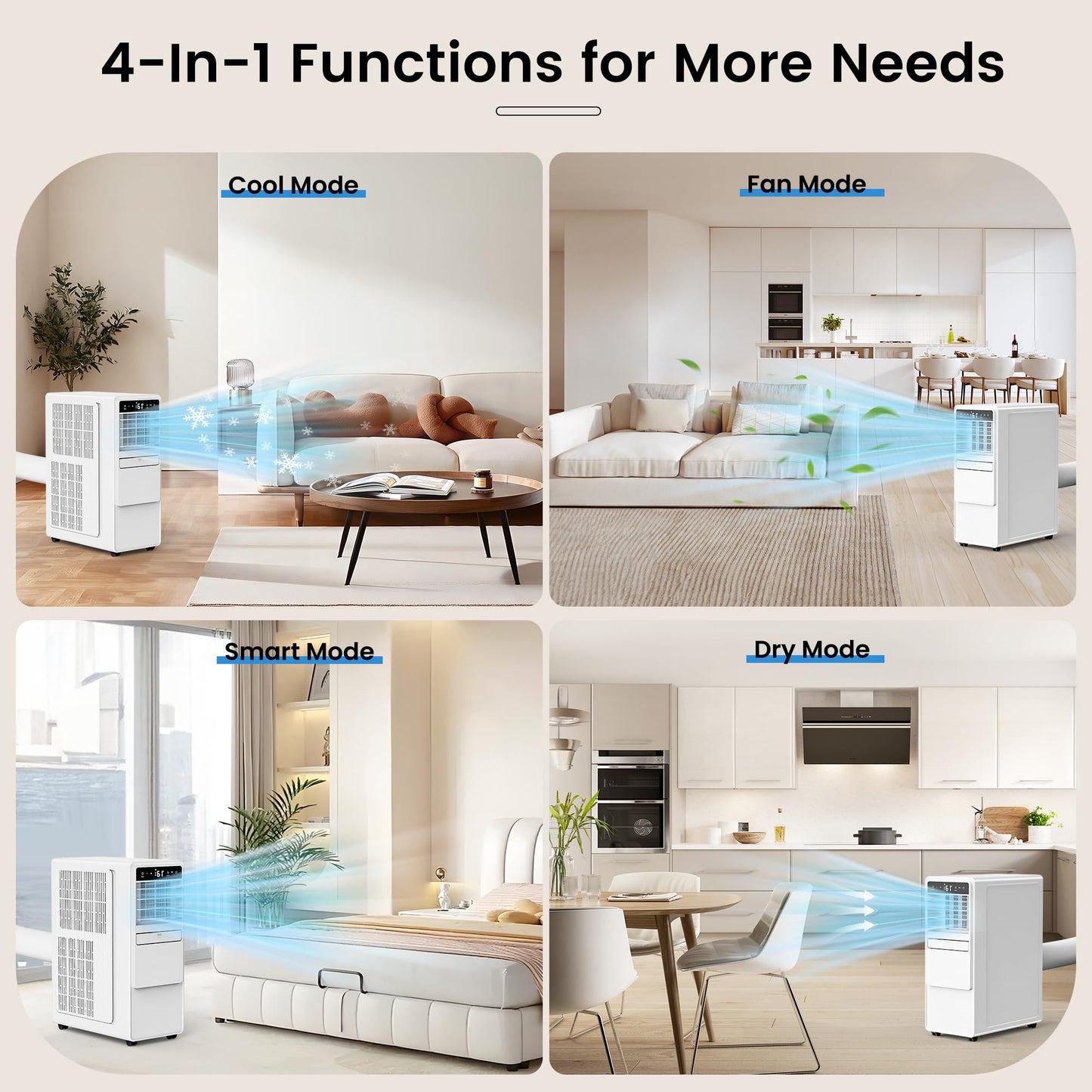 Domanki 12000 Btu Portable Air Conditioners For Room Up To 500 Sq.Ft, 3-In-1 Free Standing Quiet Portable Ac Unit With Fan & Deh