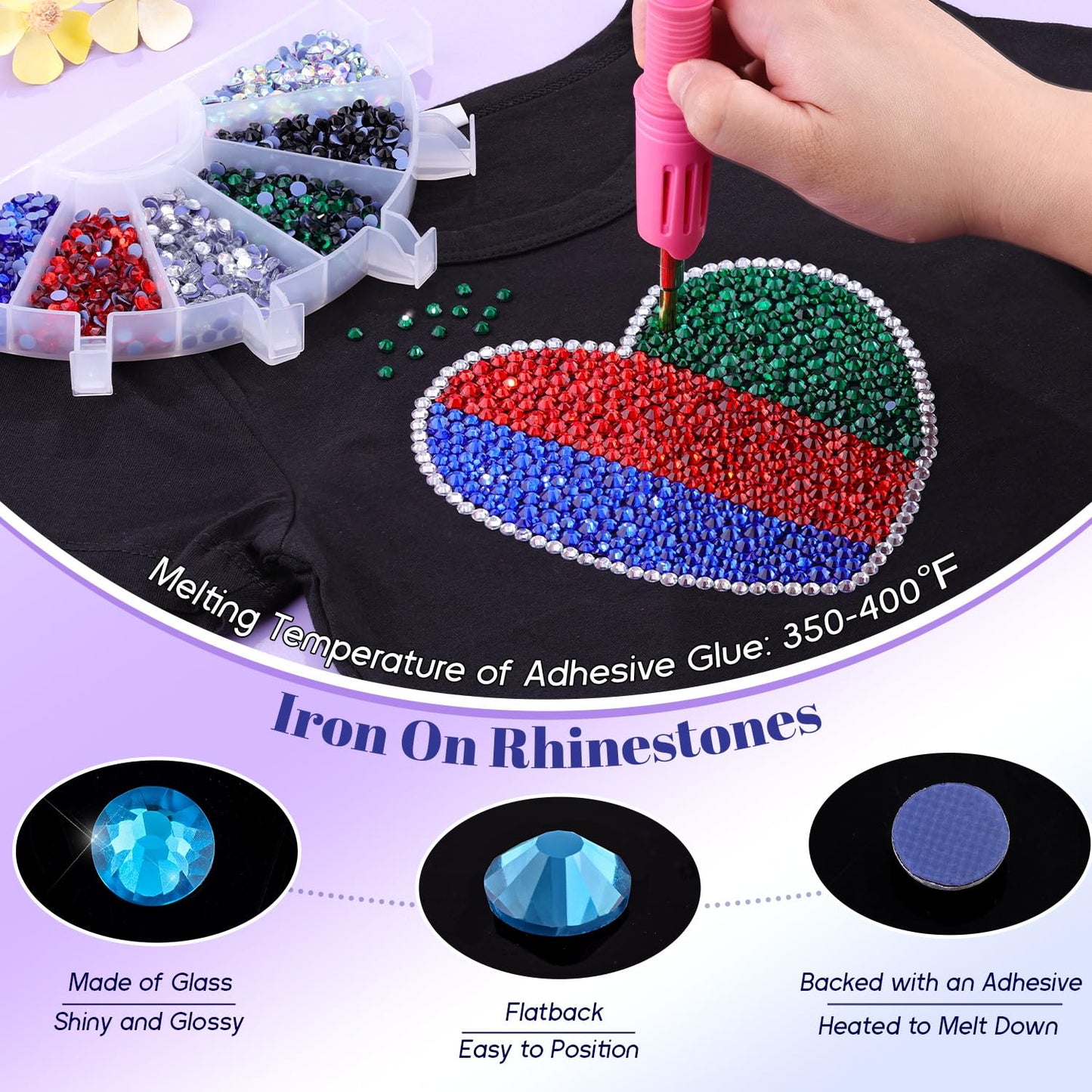 6800Pcs Hotfix Rhinestones for Clothing, Indicolite 2-5mm Mixed Sizes Iron On Flatback Glass Gems, Bedazzling Crystals Rhineston