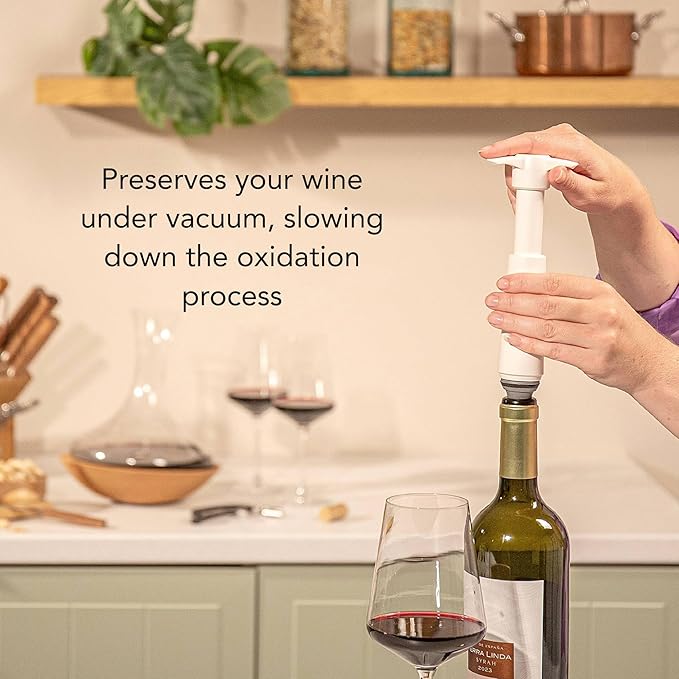 Vacu Vin Original Wine Saver with 1 Vacuum Bottle Stoppers – White Wine Preserver Pump for Red or White Wine – Manual Air Remover System – Airtight Seal – Keep Wine Fresh Longer