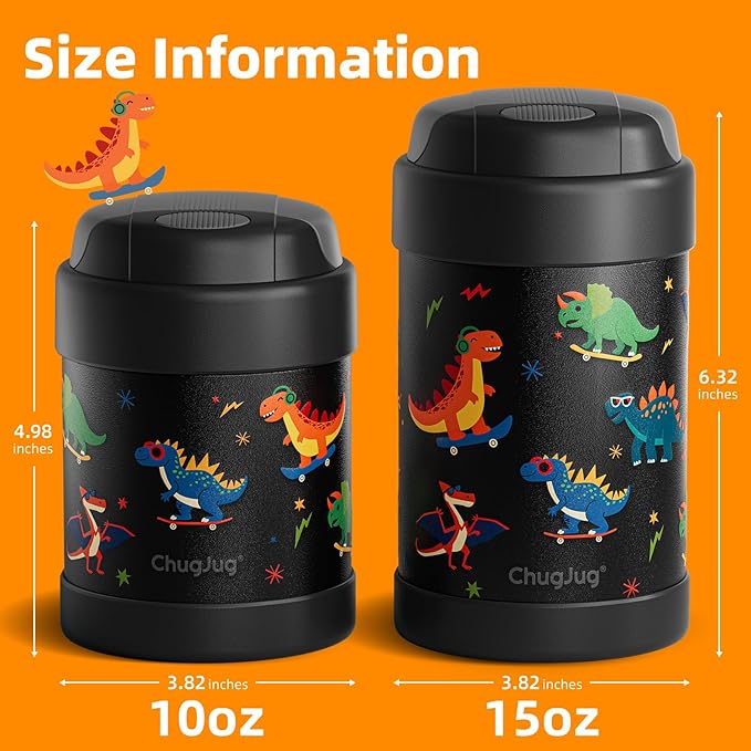 15 oz Soup Thermo for Hot Food Kids Insulated Food Jar with Spoon, Lunch Thermo Container, Width Mouth Vacuum Stainless Steel Food Thermo for School Travel, Leakproof, Easy to Open(Black)