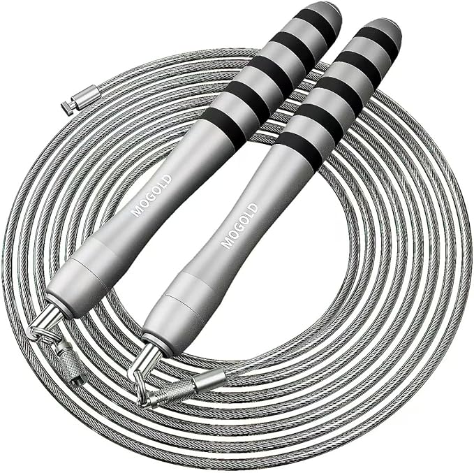 MOGOLD Speed Jump Rope with Weights - Interchangeable 2mm & 5mm Dual Cables Fast-Clip System for CrossFit, Double Unders, ...