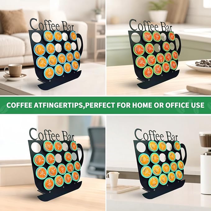 KingLive K Cups Holder Coffee Pod Holder Display, Coffee Bar Design Metal Stand, 19 Pods, Kitchen or Office Home Counter Organizer (Black)