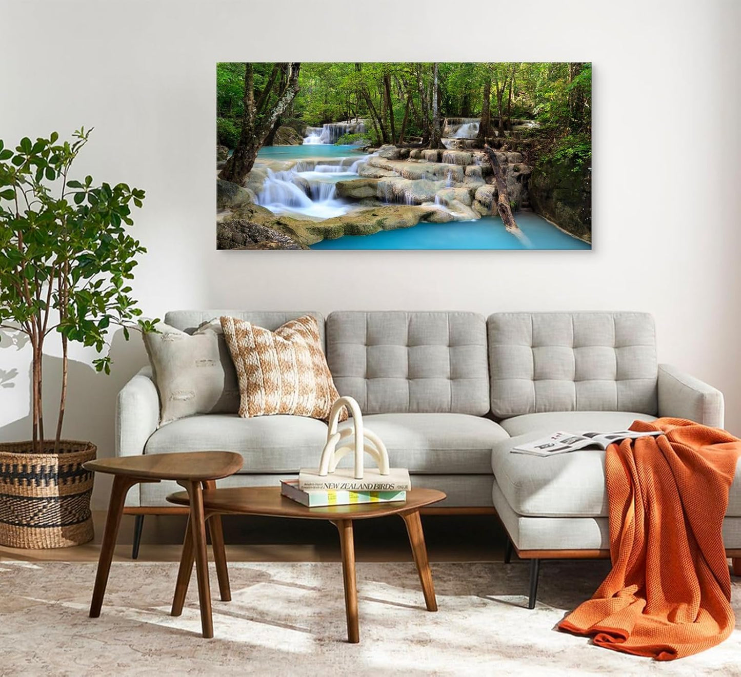 Cao Gen Decor Art S01598 1 Panels Wall Art Tropical Beautiful Waterfall Prints Light Green Forest Natural Picture Canvas Paintings Scenery Spring Summer Landscape for Home Wall Decor Artwork