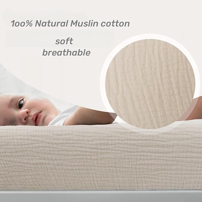 Owlowla Muslin Changing Pad Cover 2PACK,Soft Muslin Cotton Diaper Changing Pad Covers Changing Table Cover for Baby Boy Girl(Natural&Sage)