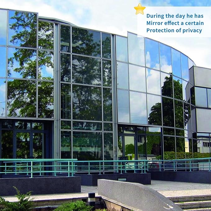 Filmgoo Window Privacy Film One Way Daytime Mirror Tint Treatments UV Heat Control Vinyl Stickers Sun Block Glass Paper Door Covering Reflective 23.6 Inch x 32.8 Feet Blue Silver