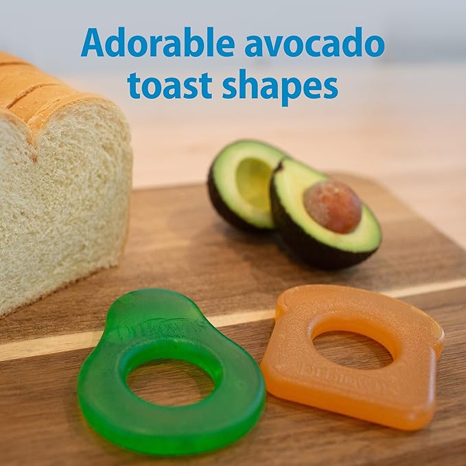 Dr. Brown's AquaCool Water-Filled Teether, Cooling Teether Toy for Babies, Soothes Sore Gums, Avocado Toast Shapes, BPA Free, 3m+, 2-Pack