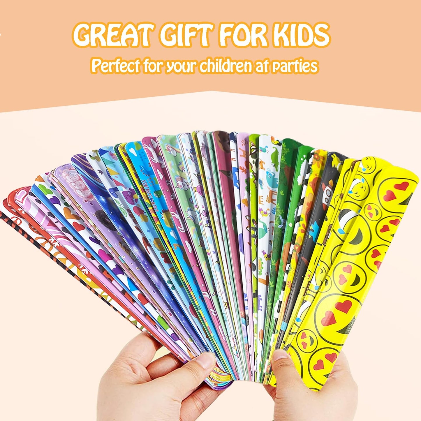 60 PCS Slap Bracelets for Kids, Christmas Gifts Colorful Bulk Wristbands with Animals, Galaxy, Dinosaurs, Donut, Party Favors, C