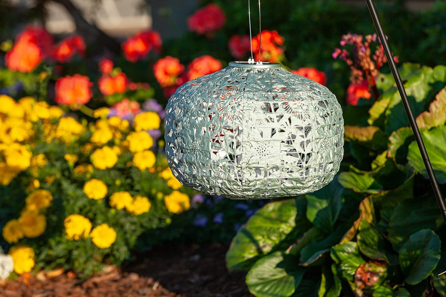Allsop Soji Stella - Floral Punch - Square Sunflower - 11" Outdoor Solar Lantern - Sage
