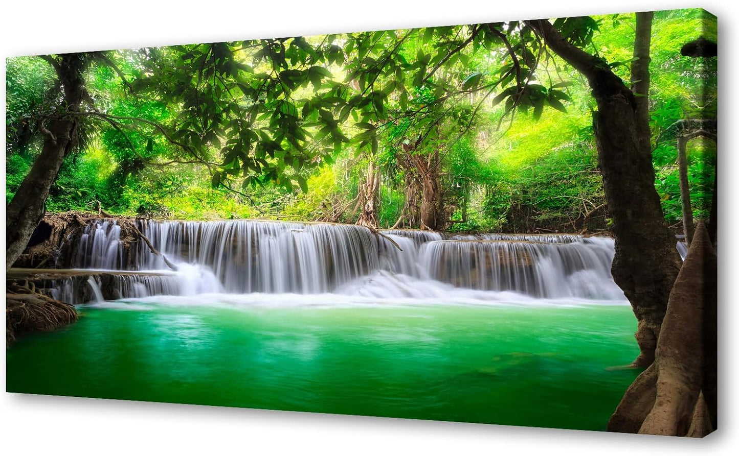 Cao Gen Decor Art-S01498 1 Panels all Art Tropical Beautiful Waterfall Prints Light Green Forest Natural Landscape Picture Canvas Paintings Creek Scenery Spring for Home Wall Decor Artwork