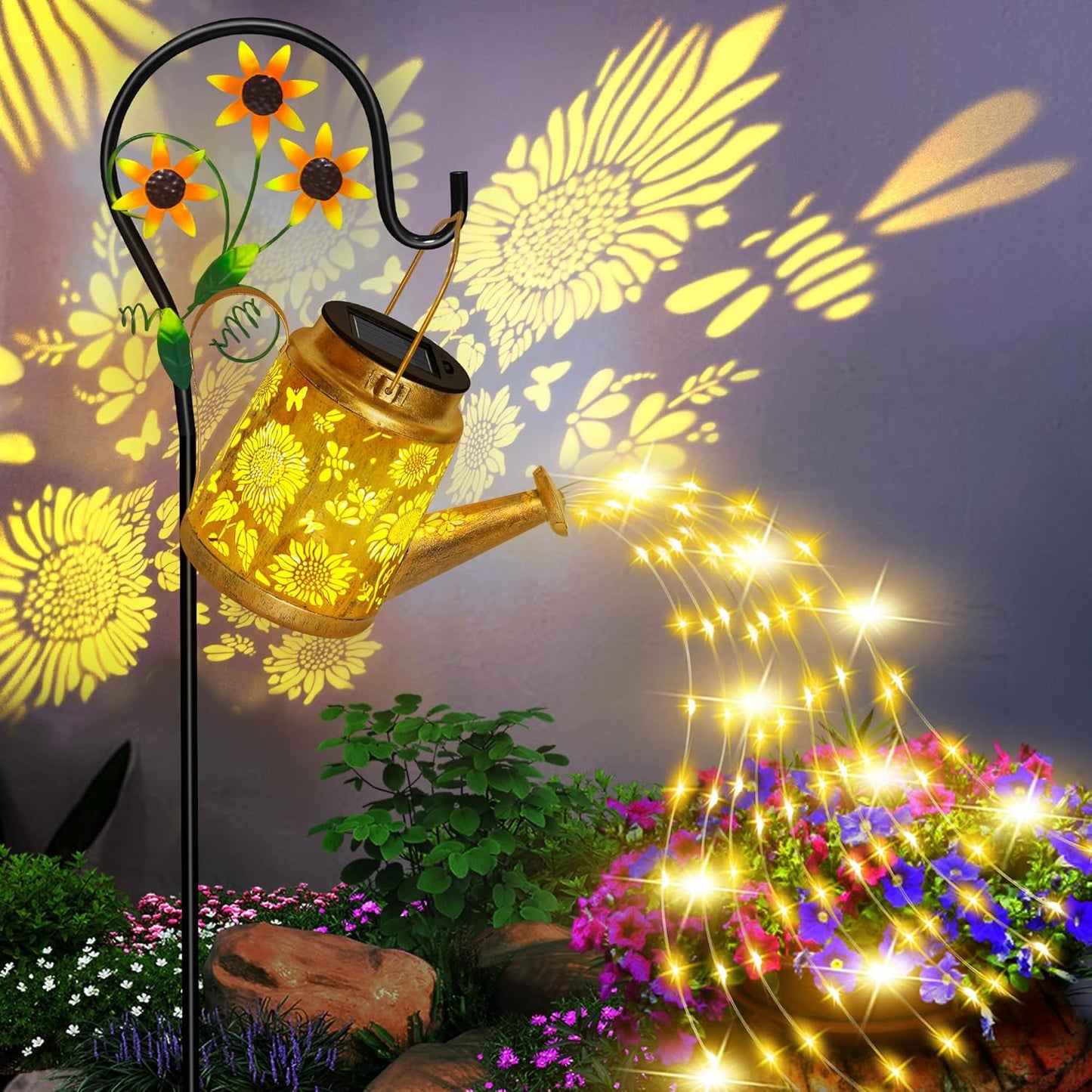 Solar Solar Lanterns Garden Decor Sunflower Lights, Large Hanging Lantern with Shepherd Hook, Waterproof Outdoor Decor for Landscape Pathway Yard, Gifts for Mom Women Mothers Day