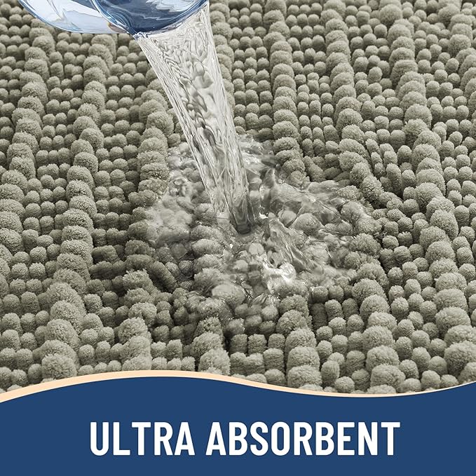 Arotive Luxury Chenille Bathroom Rug Mat, Extra Soft Thick Absorbent Shaggy Bath Rugs, Non-Slip Machine Wash Dry, Plush Bath Mats for Bathroom, Shower and Tub, 24x16, Warm Taupe