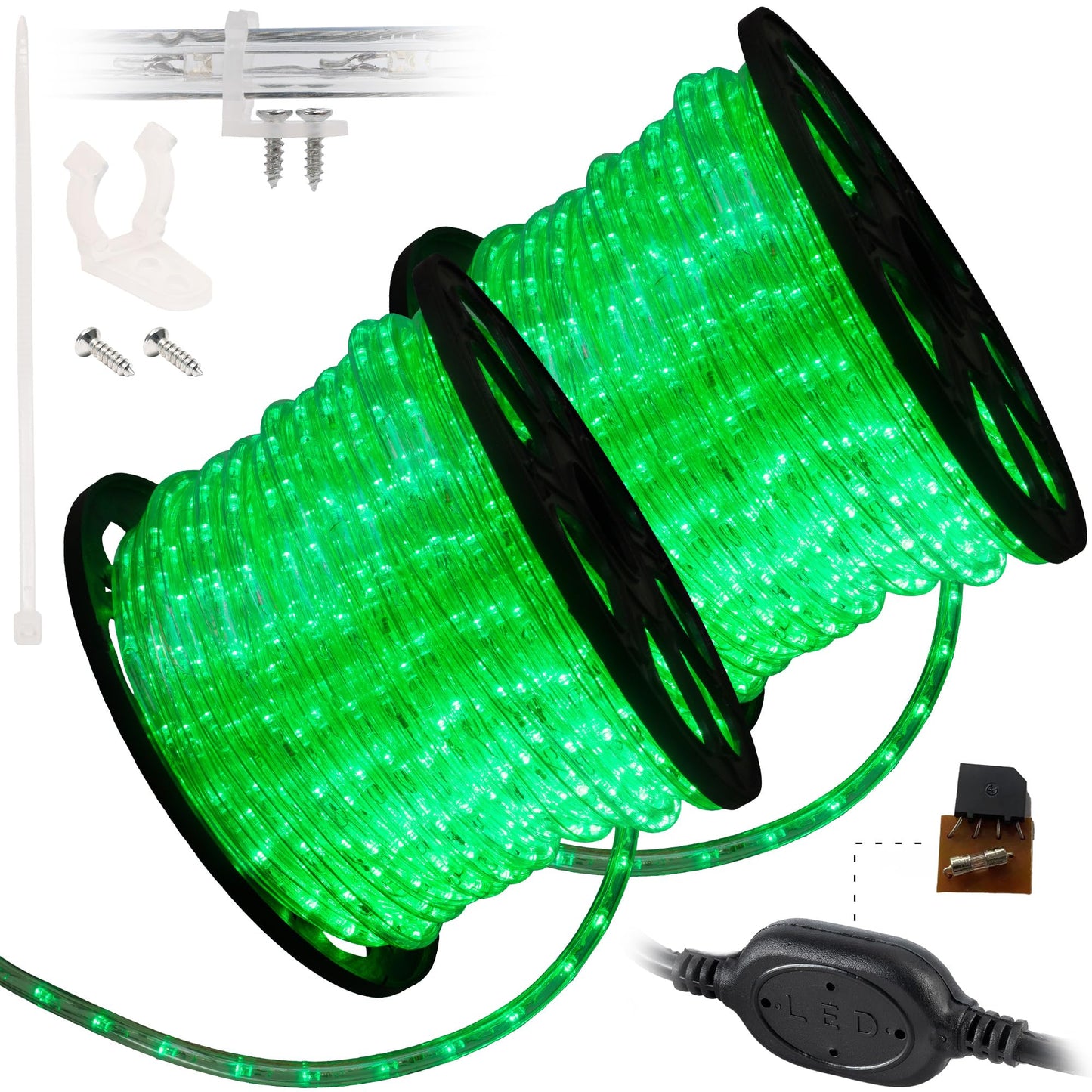 WYZworks LED Rope Lights, 300ft Connectable Waterproof, Green, ETL Certified, for Outdoor Holiday Decorations