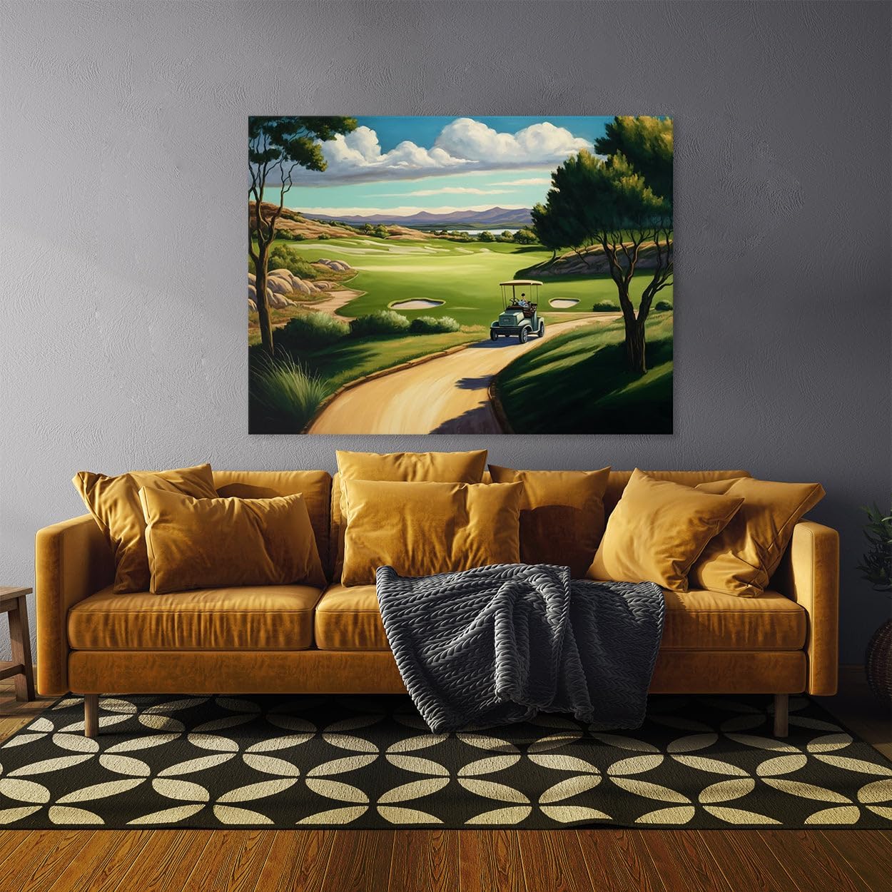 Sense Canvas Golf Cart Fairway Landscape 25 Canvas Art - Home Decor Wall Art Print Poster Painting Small 16x12 / 0.75"