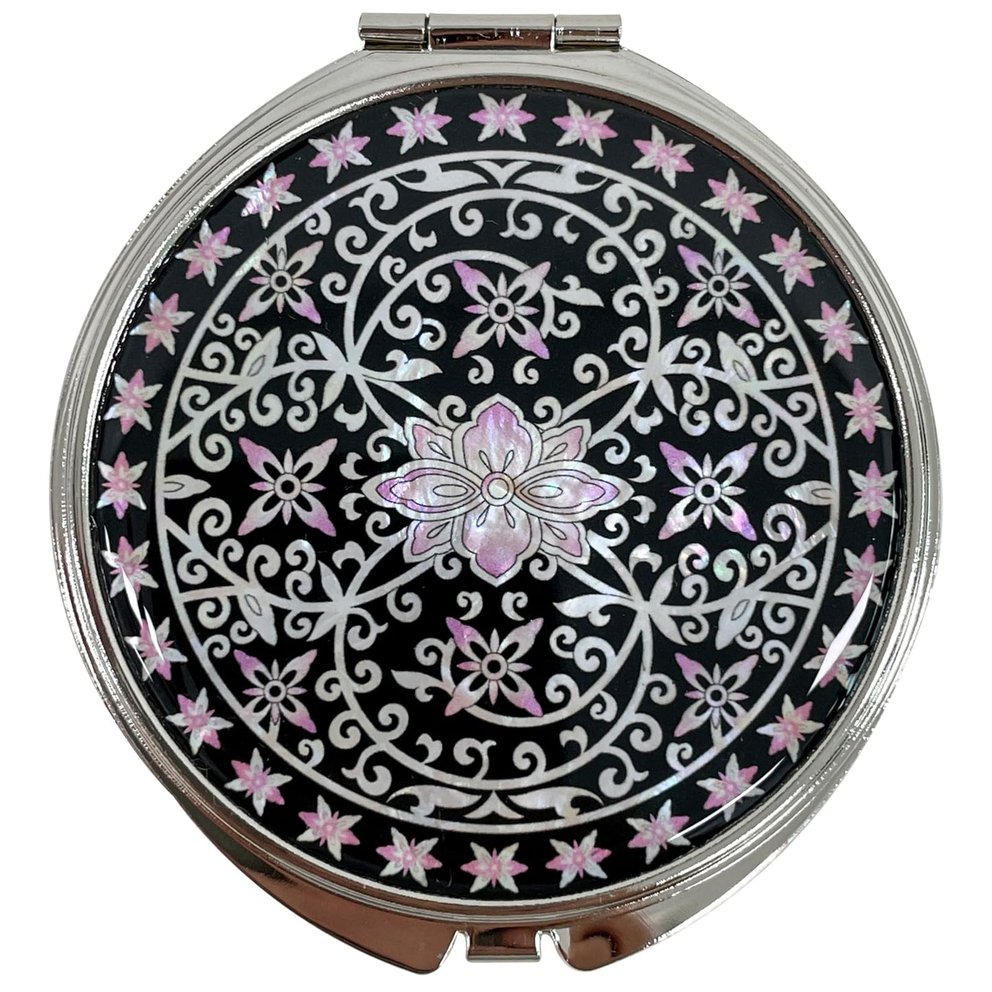 Nacreh Portable Makeup Compact Double Magnifying Mirror Cosmestic Foldable Pocket Style Unique Mother of Pearl Design (Ivy)