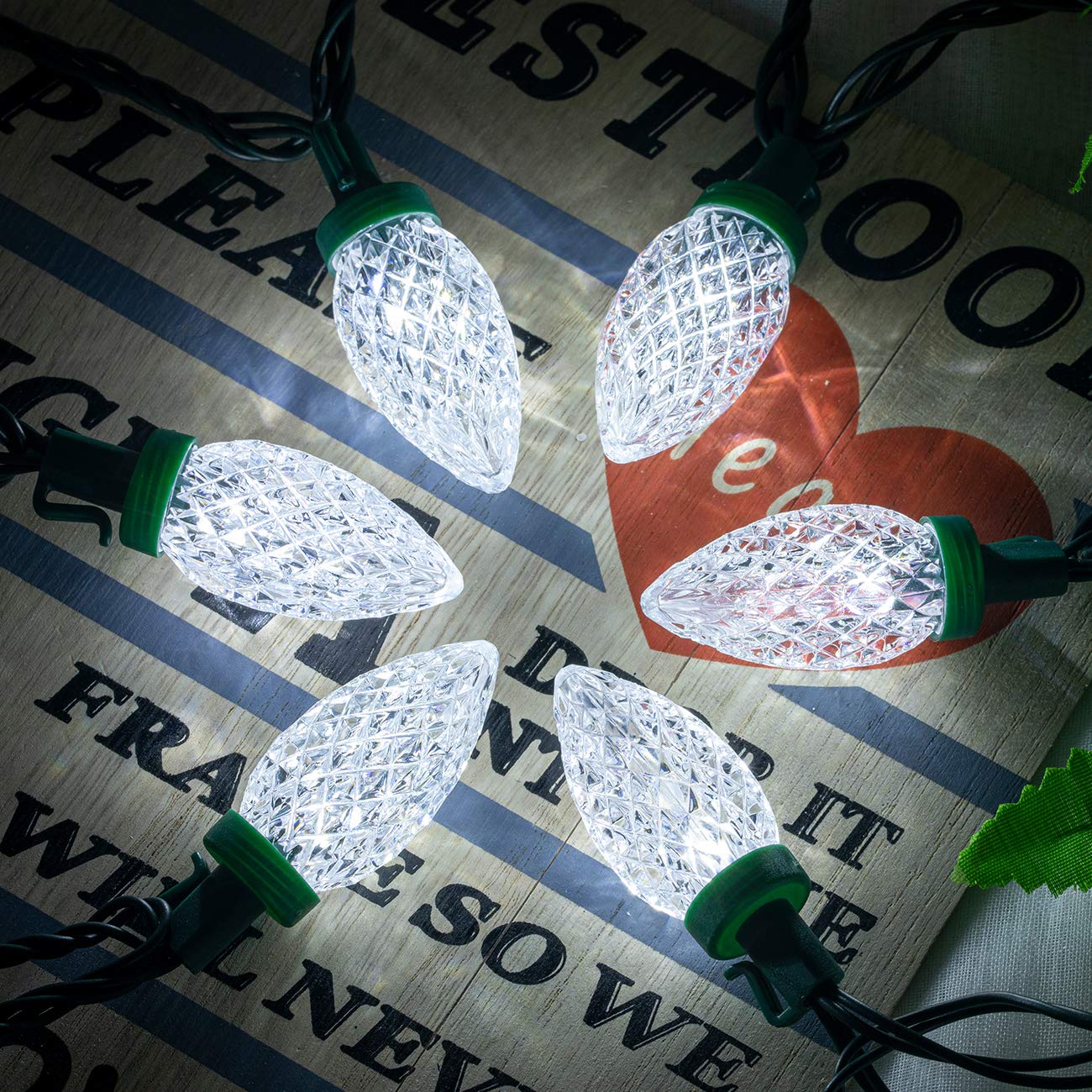 AWQ C9 Christmas String Lights, 100LED, 81FT, Waterproof, 8 Modes, White