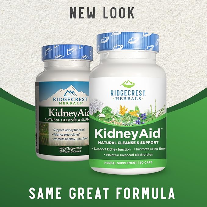 Ridgecrest Herbals KidneyAid, Kidney Health Support Supplement, Hydrangea, Horsetail, Urinary Tract Health Support, Trace Mineral (60 Caps, 30 Serv)