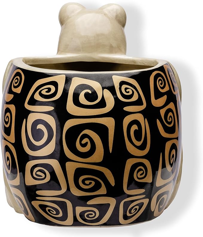 Turtle Kitchen Utensil Holder - Sea Turtle Storage Crock - Tortoise Home Decorations - Gift Decor - Office Holiday Theme Party Accessories - Lucky Gold Spirals