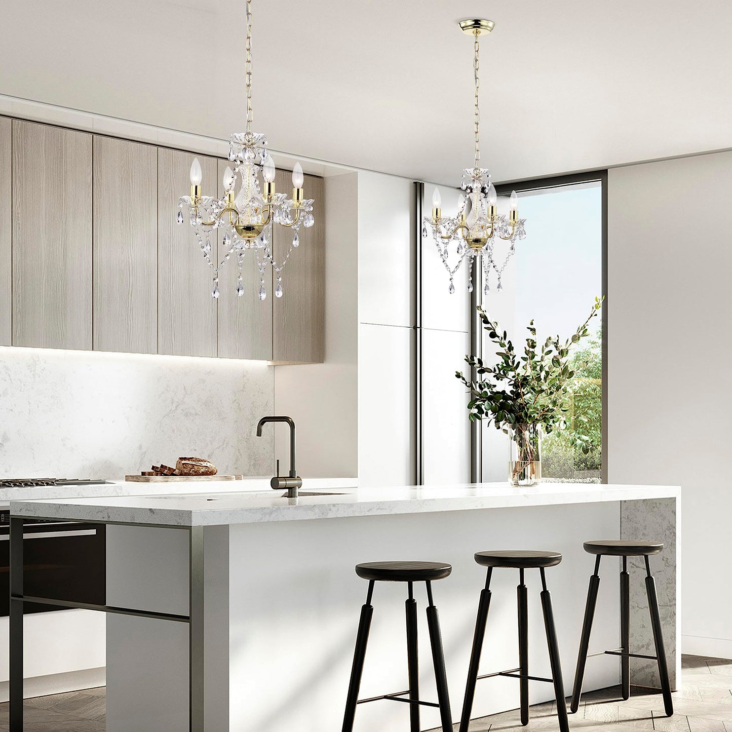 LaLuLa Mini Crystal Chandelier Lighting, 4-Light, Gold Metal, Modern Design for Dining Room