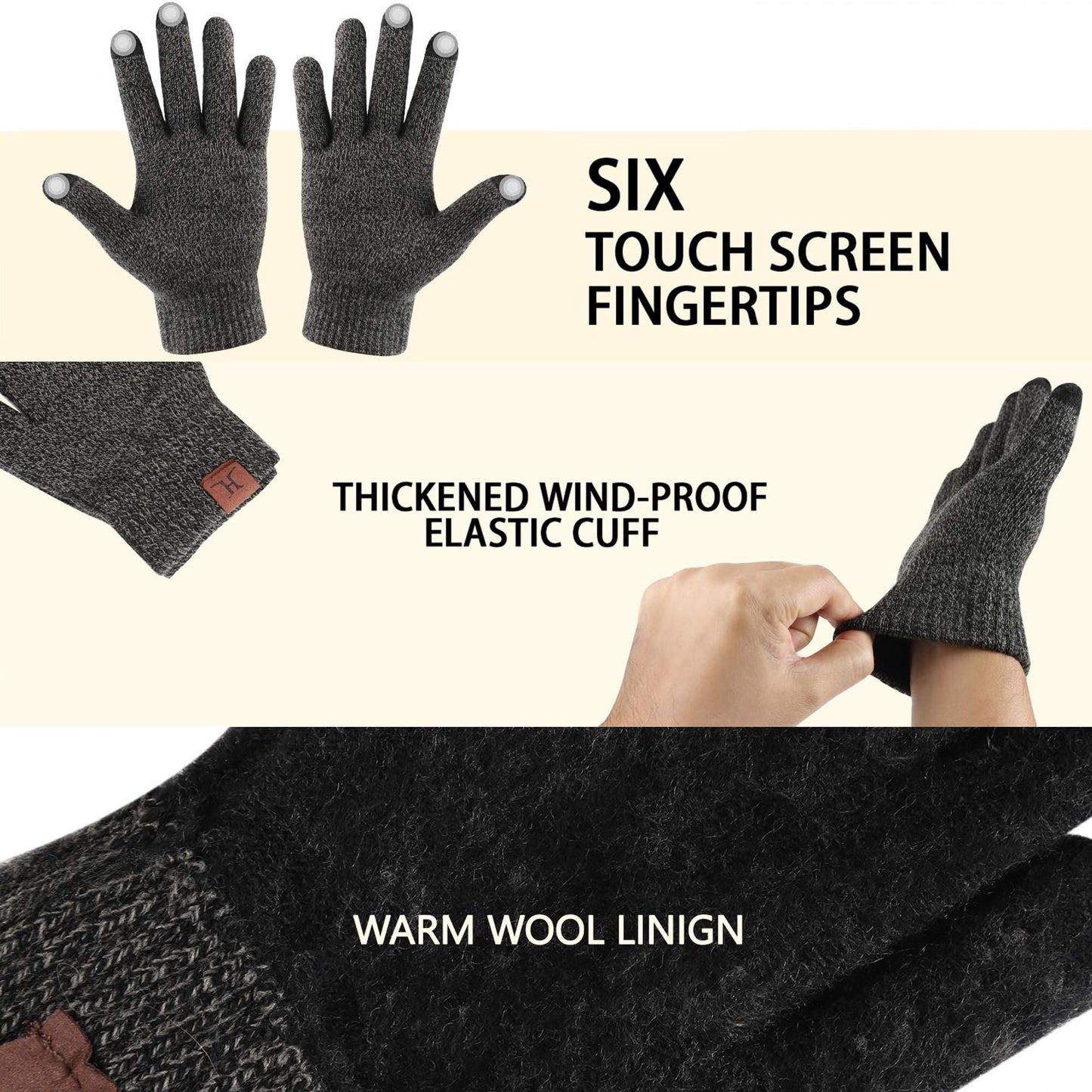 Winter Warm Beanie Hat Touchscreen Gloves Set, Soft Skull Cap Gloves Set for Men and Women with Warm Knit Fleece Lined