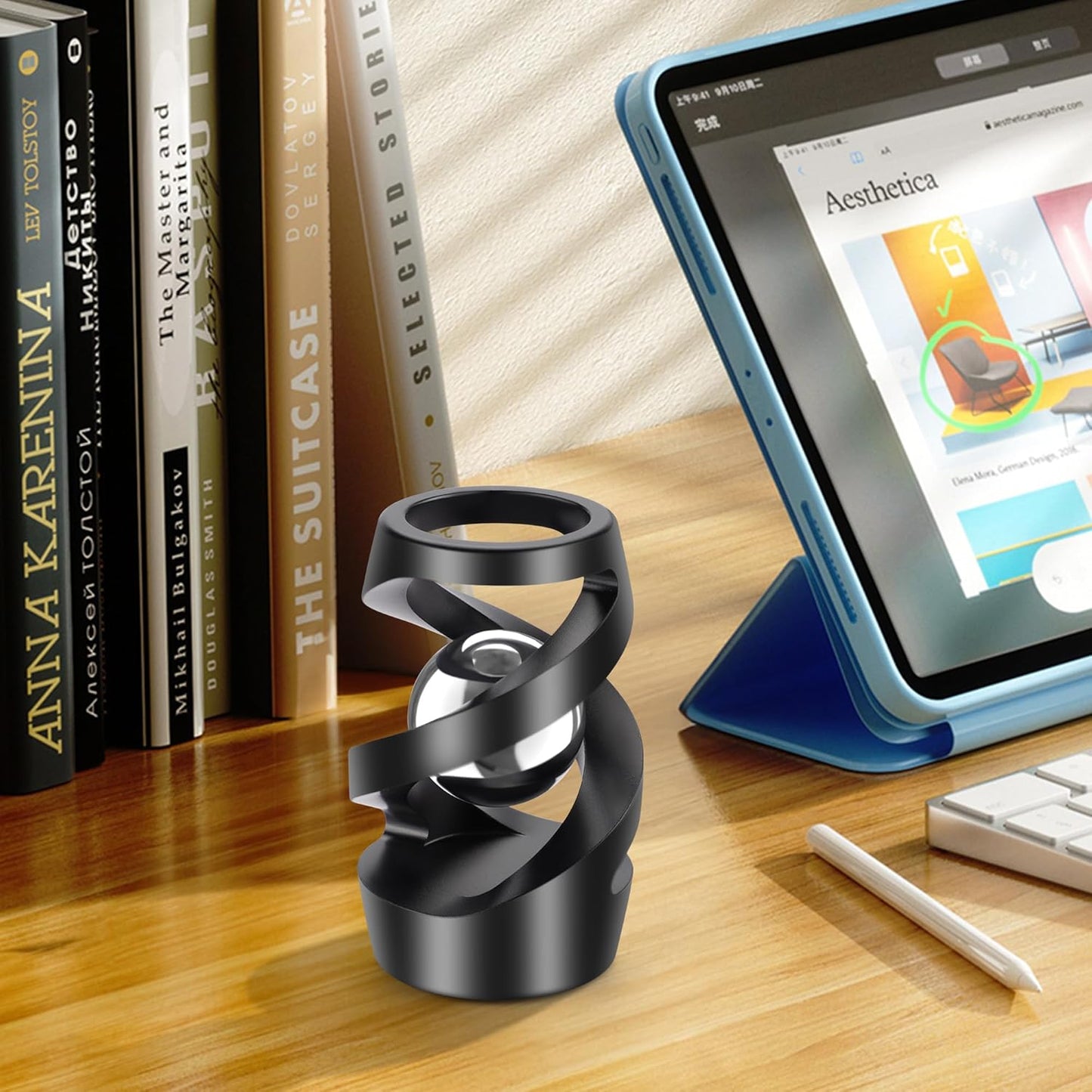 Upgraded Kinetic Desk Toys, Kinetic Spinning Desk Toy for Office for Adults, Quite Fidget Toys for Kids Teens, Desk Fidgets for Adults with ADHD (Black Silver)