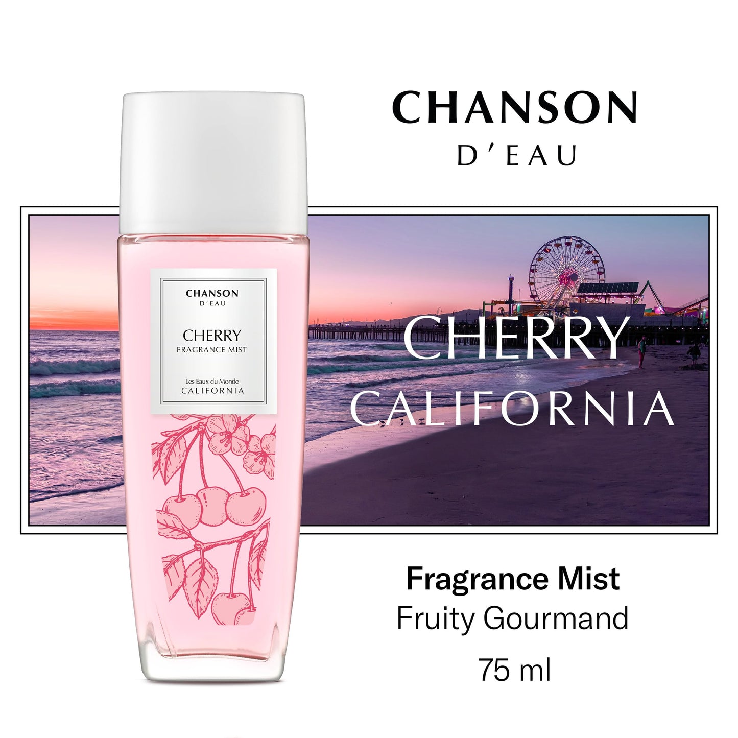Chanson Cherry Hair & Body Mist for Women 2.5 fl oz (Pack of 1), Notes of Red Berries, Cherry, and Tonka, Women's Fragrance, Long Lasting, Everyday Fragrance, Travel Size