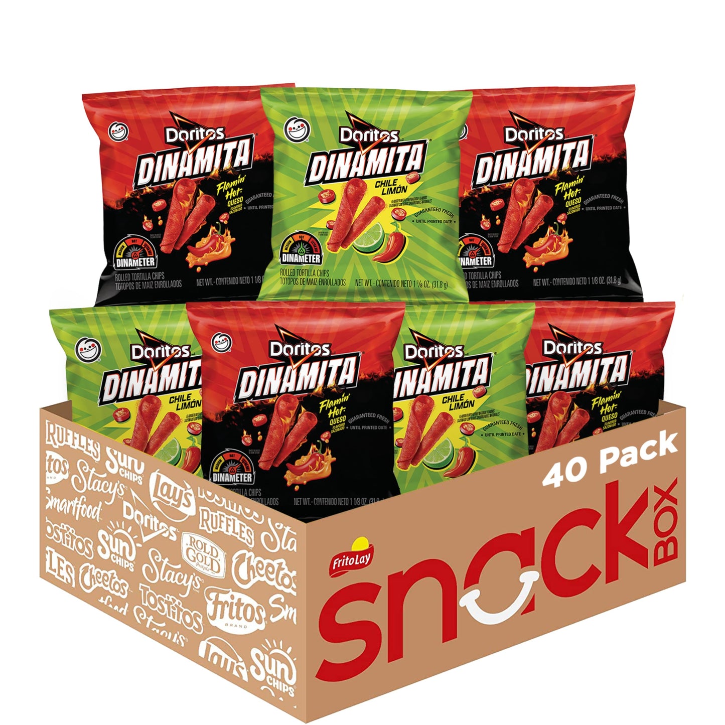 Doritos Dinamita Spicy Rolled Tortilla Chips  Chile Limon and Flamin  Hot Queso Flavored Variety Pack  (Pack of 40)