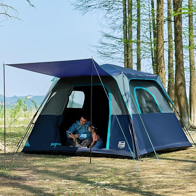 TIMBER RIDGE 6 Person Blackout Camping Tent, 60s Easy Setup Instant Cabin Tent for Family with Rainfly, Water-Resistant, 9' x 9' x 72" for Outdoor Adventures Gatherings