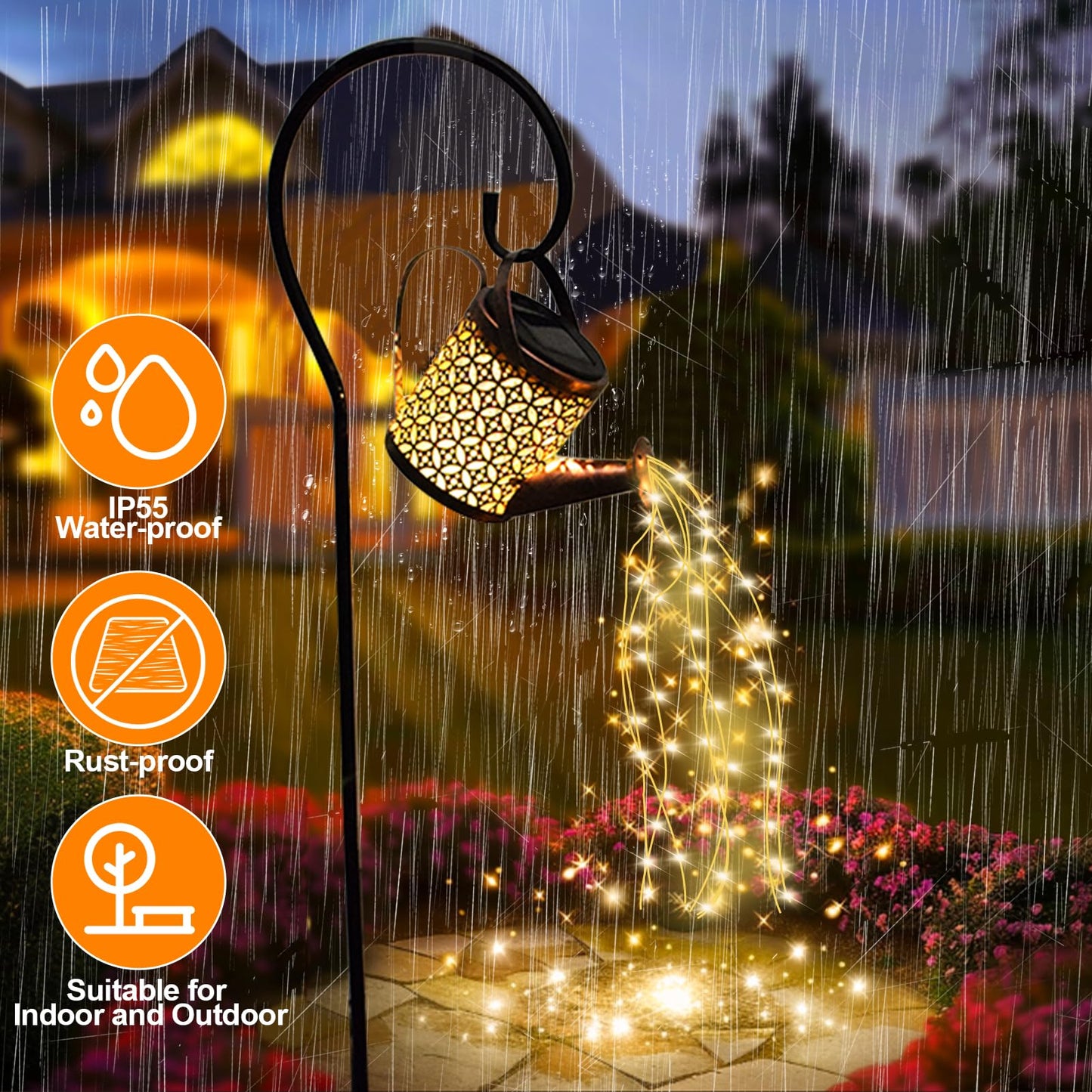 ZKLiLi Solar Watering Can with Cascading Lights, Waterproof Garden Decor, Model ZKLILI-01, Colourful