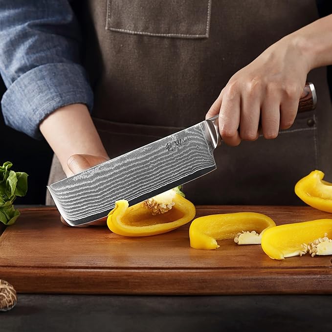 Wakoli EDIB Damascus Nakiri Knife – 6.9" Vegetable Knife with VG10 Core, Professional Kitchen Cutting Tool made of 67-Layer Damascus Steel & Ergonomic Pakkawood Handle