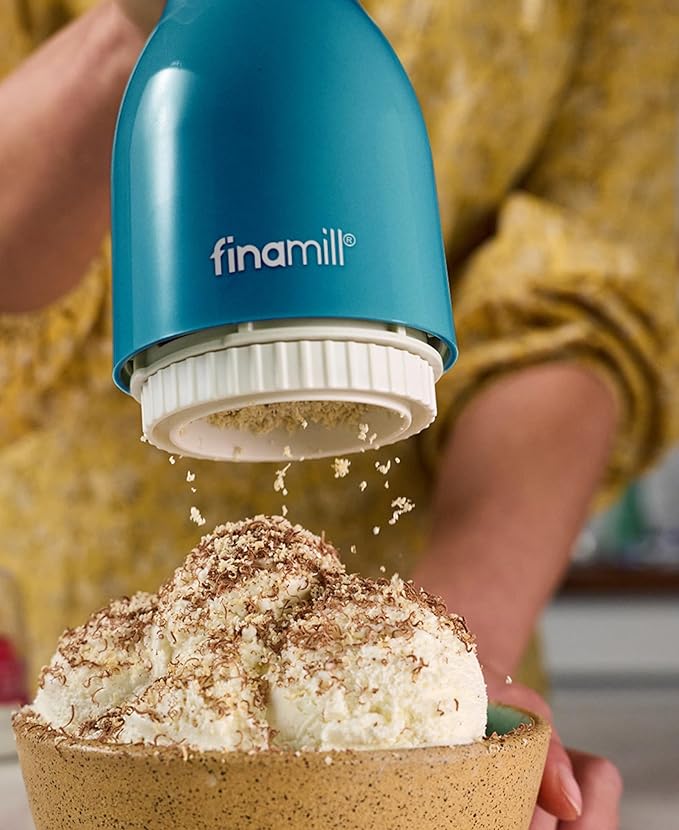 FinaMill Classic Battery Spice Mill – Battery Operated Salt and Pepper Grinder Set, Includes 2 Interchangeable Spice Pods, Adjustable Coarseness, Ceramic Grinder, LED Light, Kitchen Gifts for Women