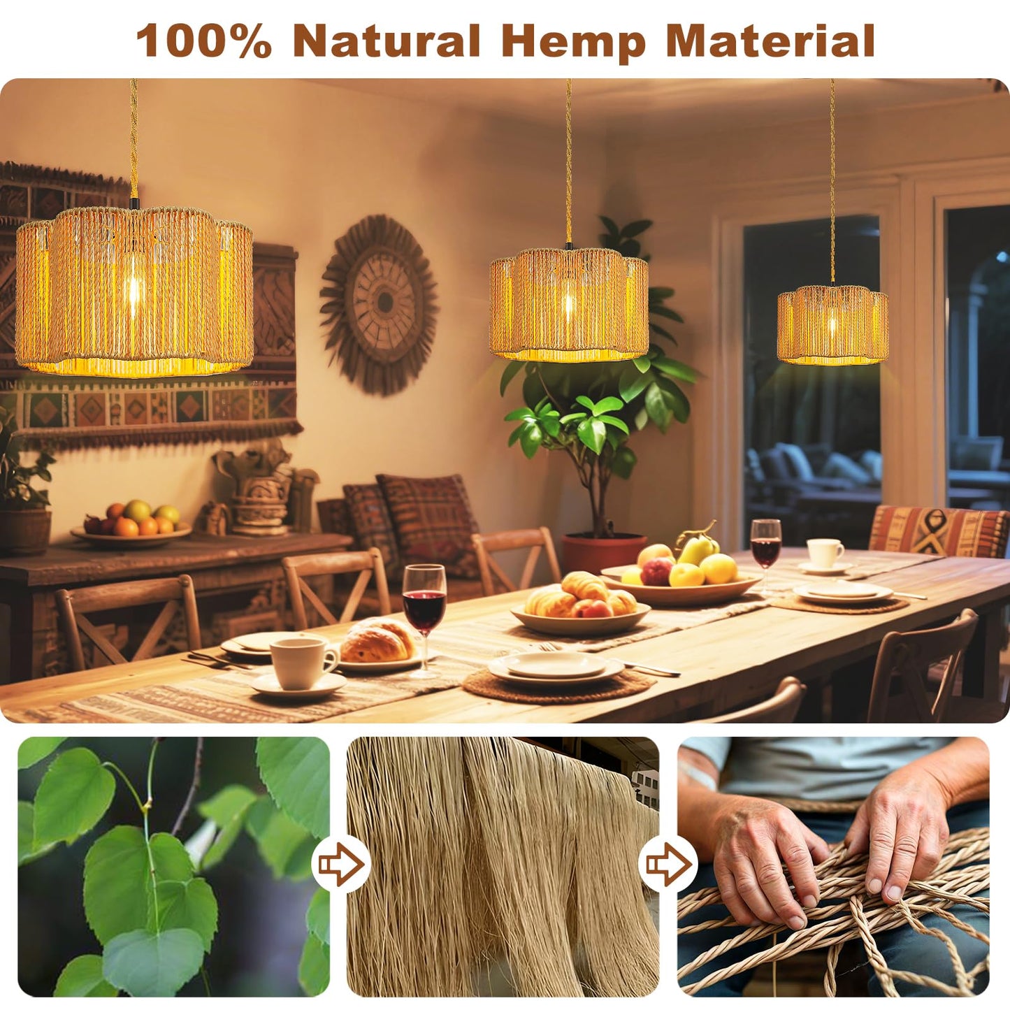Hanging Lamps Rattan Pendant Light Hanging Lights 16.4Ft Plug In Cord Pendant Light Fixture Plug Into Wall Outlet Pendant Lighting With On Off Switch For Bedroom Living (Cylindrical Flower Shade)