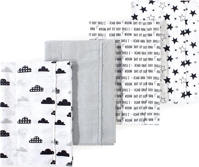 Luvable Friends Hudson Baby Flannel Burp Cloths 4pk, Black Moon
