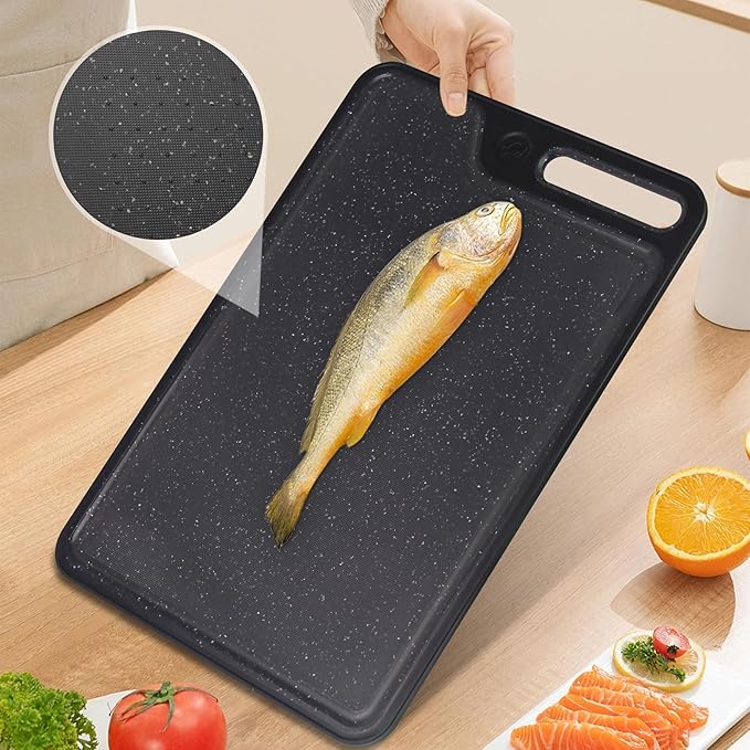 Cutting Boards for Kitchen,Large Cutting Board Set of 2,Non-Slip Cutting Board with Dandle and Juice Groovenon,Dishwasher Safe Cutting Boards (Black)