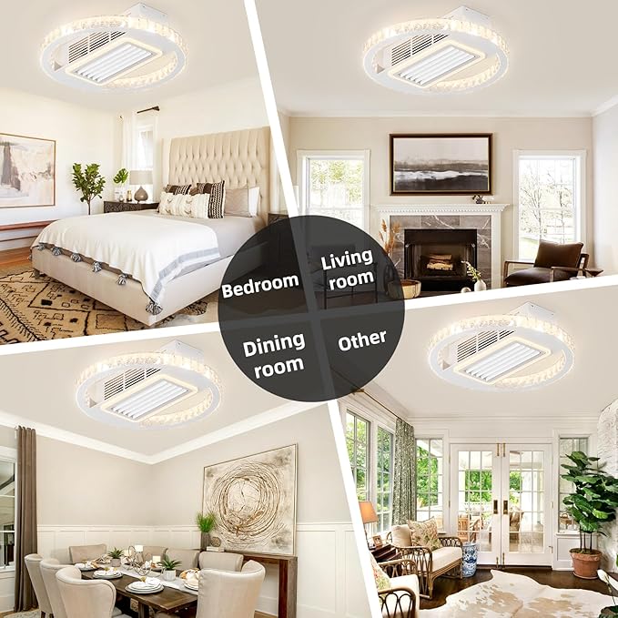 NicBex Ceiling Fan 22 Inch Modern Ceiling Fans with Lights Bladeless Ceiling Fan with Remote Control Round Ceiling Fans with Reversible Motor for Bedroom, Living Room, White