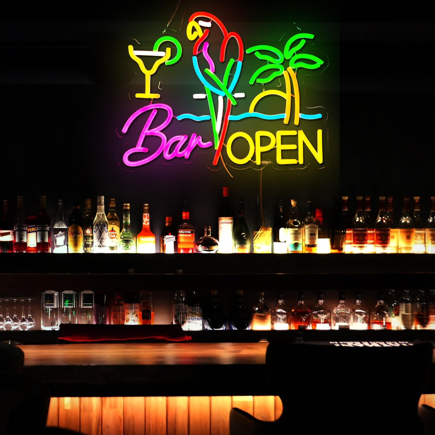 Bar Open Neon Sign For Wall Decor  Parrot Open malt-inspired Bar Led Light Up Dimmable Signs Compatible With Timer For Pub Party Man Cave Room Restaurant Business Party Art Decor Gift