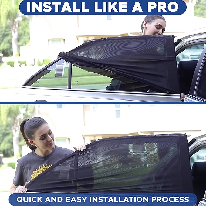 EcoNour Car Window Screens for Camping (Pack of 2) | 100% Protection from Bugs, UV and Mosquito Net | Breathable Mesh Baby Window Covers for Privacy Blackout (Medium 32"x16") | Car Window Accessories