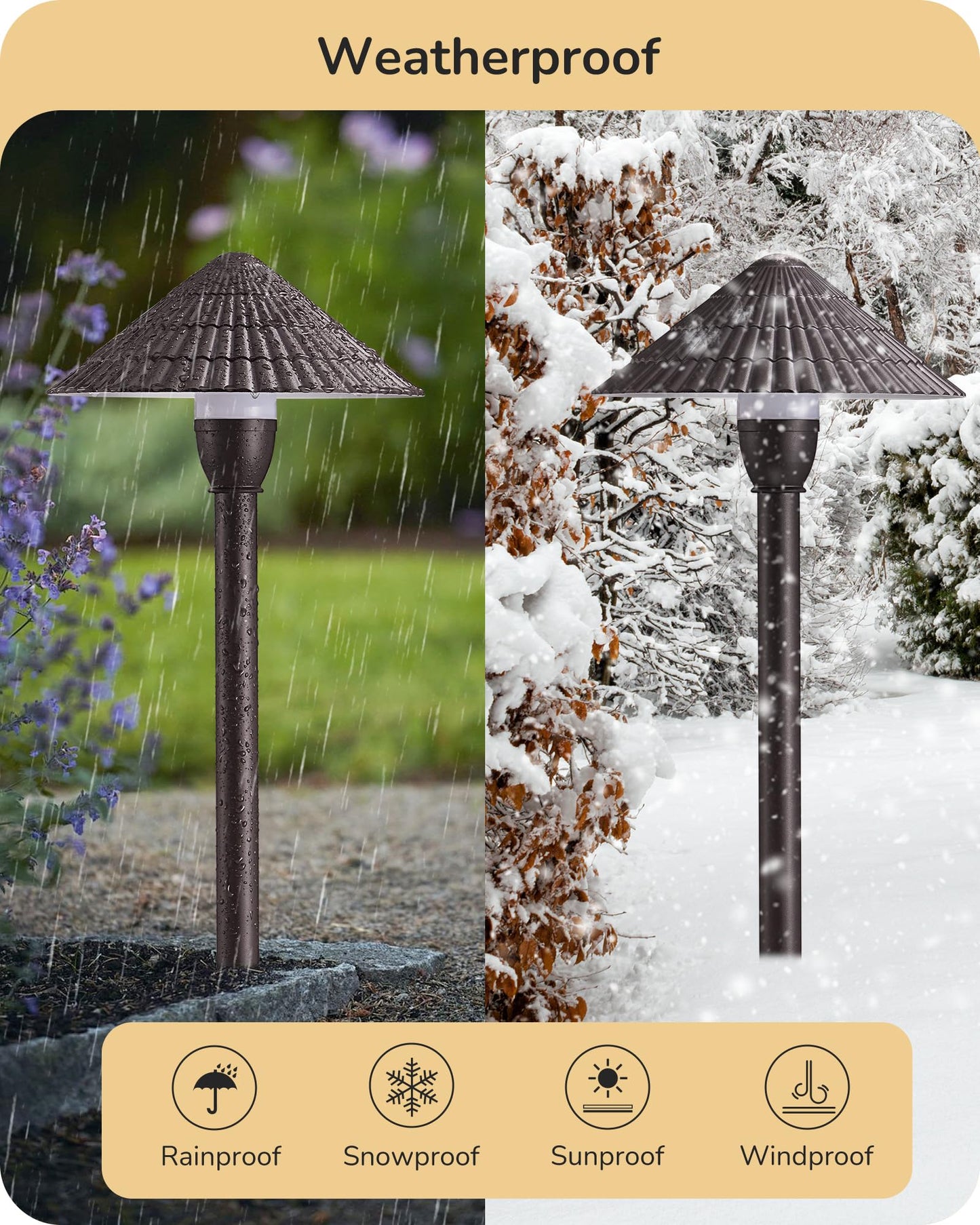 EDISHINE Low Voltage Pathway Lights, 5CCT LED Landscape Lighting, 12V 3W, Waterproof, Aluminum, Brown, 4 Pack, Model JXL-HW-D02