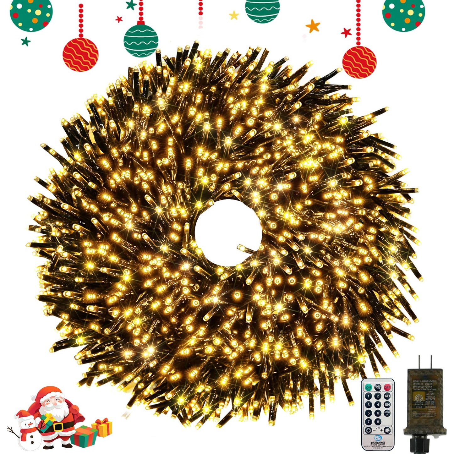 25Ft 500 Led Christmas Cluster Lights  Fire er String Lights With Remote & 8 Modes & Timer  Waterproof Fairy Twinkle Light Plug In For Indoor Outdoor Party Garden Xmas Tree Decoration  Warm White
