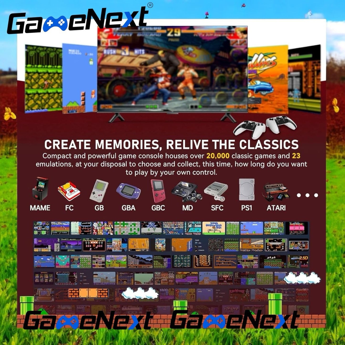 GameNext 2025 New Retro Game Console, Nostalgia Gaming Stick, Classic Video Games with 4K HDMI, 20,000+ Games and 23 Emulators, Upgraded Dual 2.4G Wireless Controllers 64GB