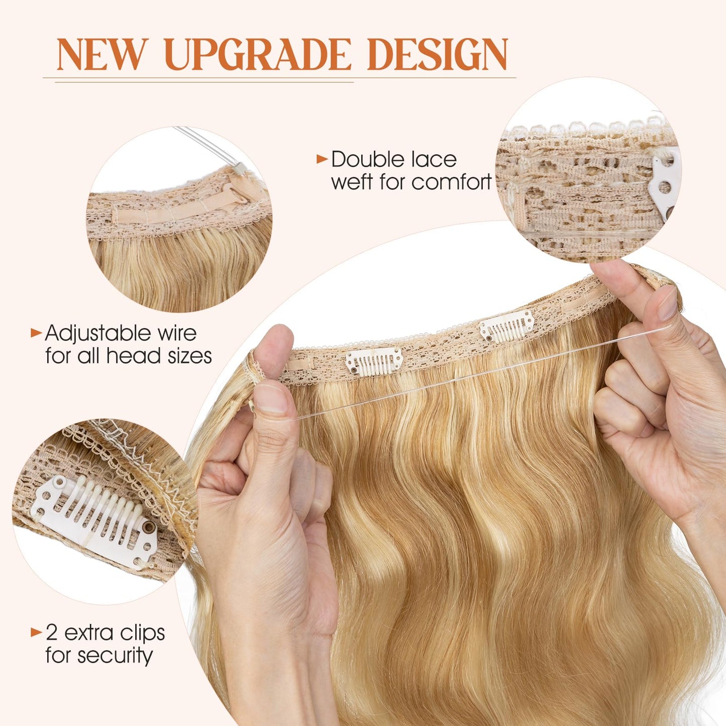 S-noilite Wavy Halo Hair Extensions Real Human Hair,20Inch Invisible Wire Hair Extensions,2 Clips Halo Extensions for Women(Ash