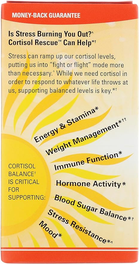 Terry Naturally Cortisol Rescue - Adrenal Health & Energy Support Supplement - Vitamin C & Riboflavin Formula - Vegan Supplement with Vitamin B12, Biotin & DHEA - 60 Capsules (60 Servings)