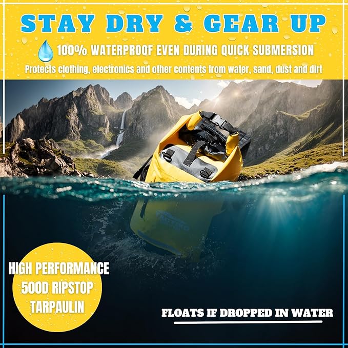 TACTIKO 30L Heavy-Duty 100% Waterproof Backpack, Roll Top Dry Bags for Kayaking, Hiking, Camping, Survival