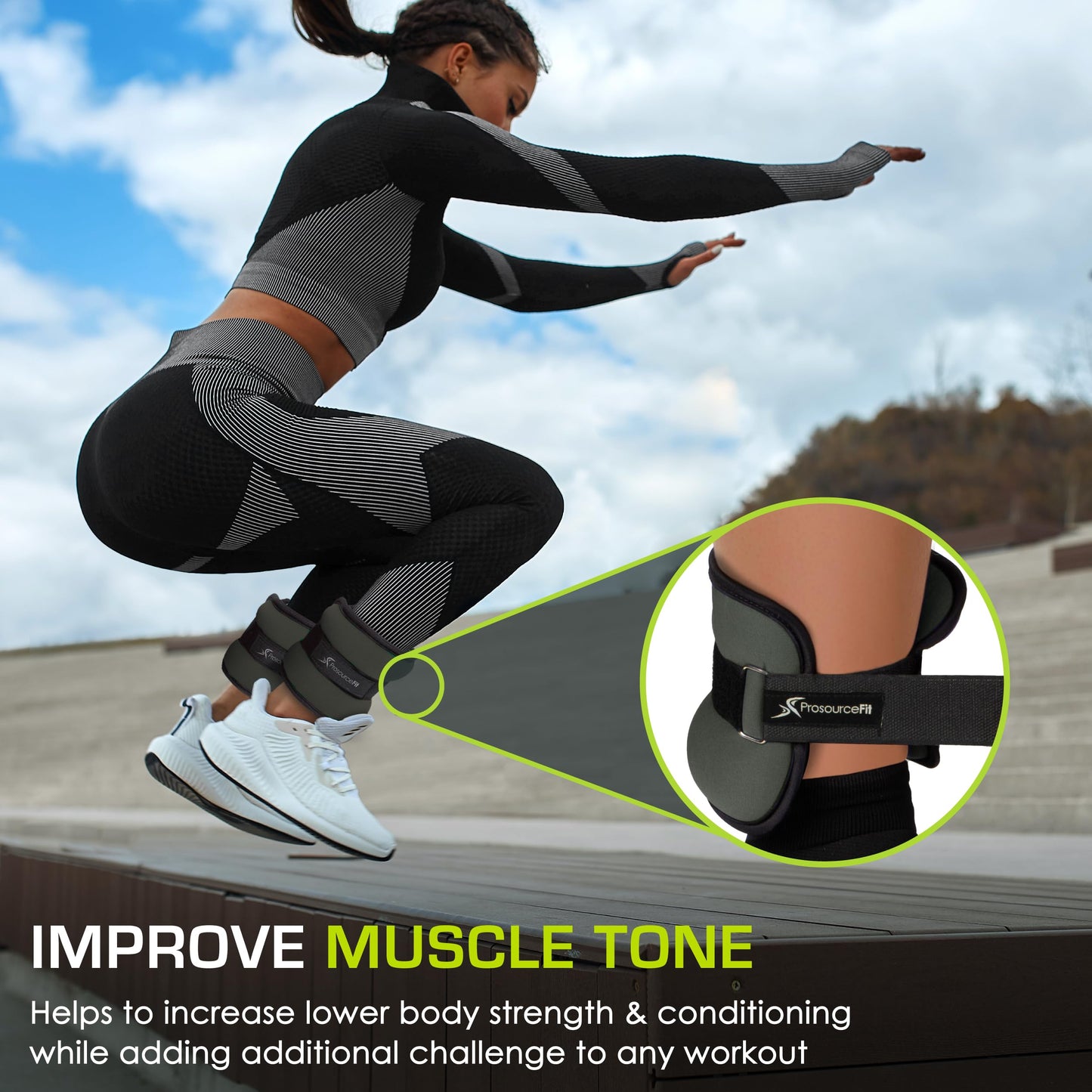 ProsourceFit Ankle / Wrist and Arm / Leg Weights Set of 2, Adjustable Strap for Men and Women, Grey 2 LB