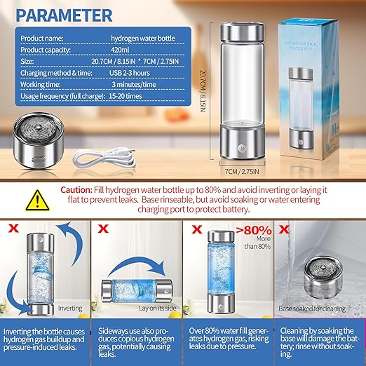 Hydrogen Water Bottle, Hydrogen Water Bottle Generator with SPE PEM Technology Water Ionizer,Portable Rechargeable 3 Min Quick Electrolysis - Suitable for Home, Office, Travel, Exercise, Gift for Love