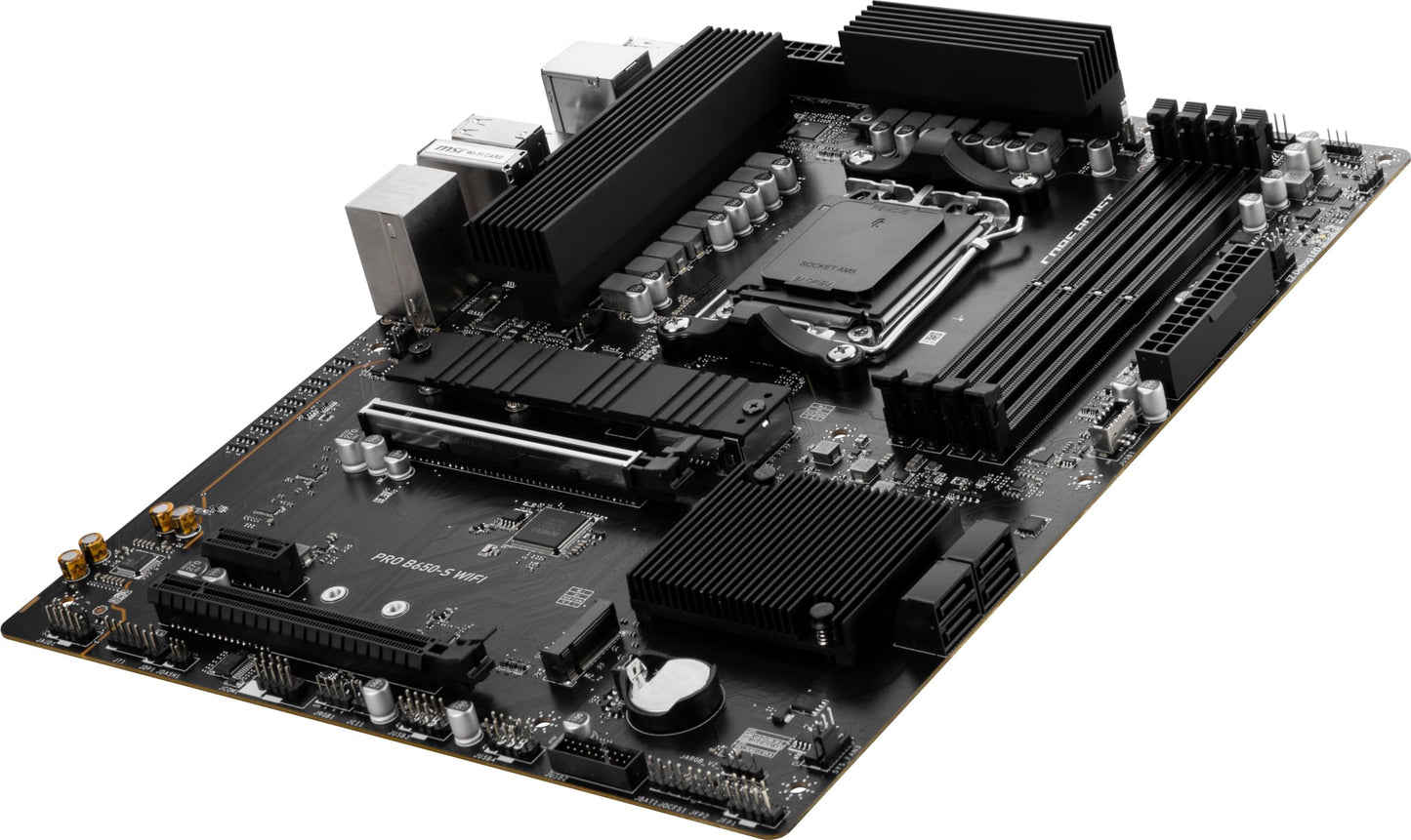 MSI PRO B650-S WiFi ProSeries Motherboard (AMD Ryzen 9000/8000/7000 Series Processors, AM5, DDR5, PCIe 4.0, M.2 Slots, SATA 6Gb/s, USB 3.2 Gen 2, HDMI/DP, Wi-Fi 6E, Bluetooth 5.3, 2.5Gbps LAN, ATX)