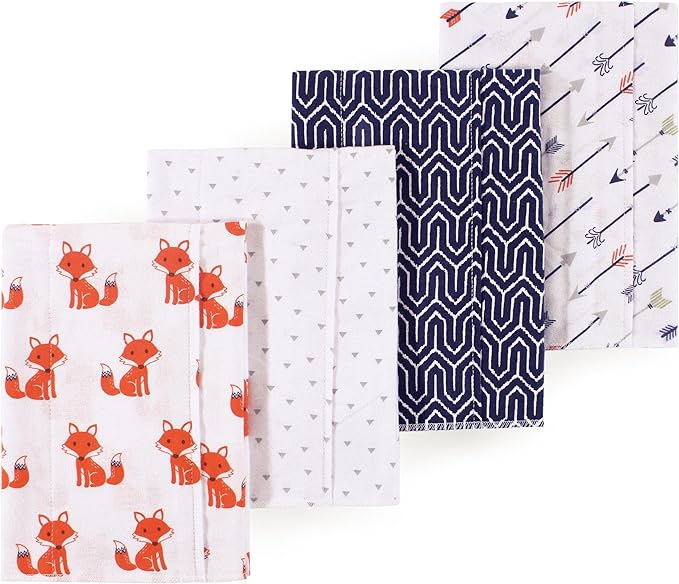 Luvable Friends Hudson Baby Flannel Burp Cloths 4pk, Woodland Foxes