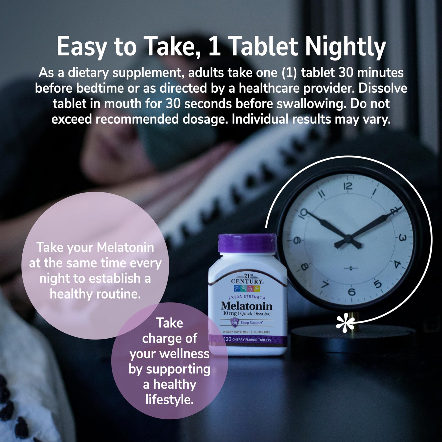 21st Century, Melatonin Quick Dissolve Tablets 10 mg, White, Cherry, 120 Count
